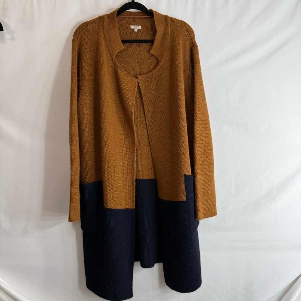 Oriana Women’s Wool Blend Color-block Open Front Duster Cardigan, size L